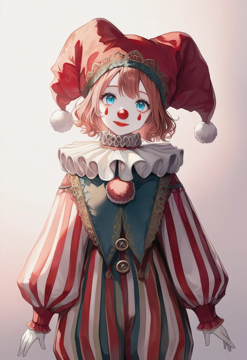 クラシック・サーカス風のピエロのAIイラスト作例