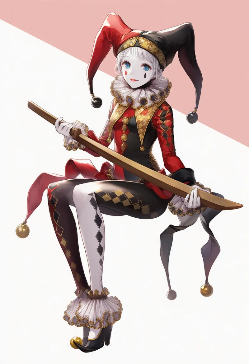 ハーレクイン風（ダイヤ柄の伝統道化）のAIイラスト作例
