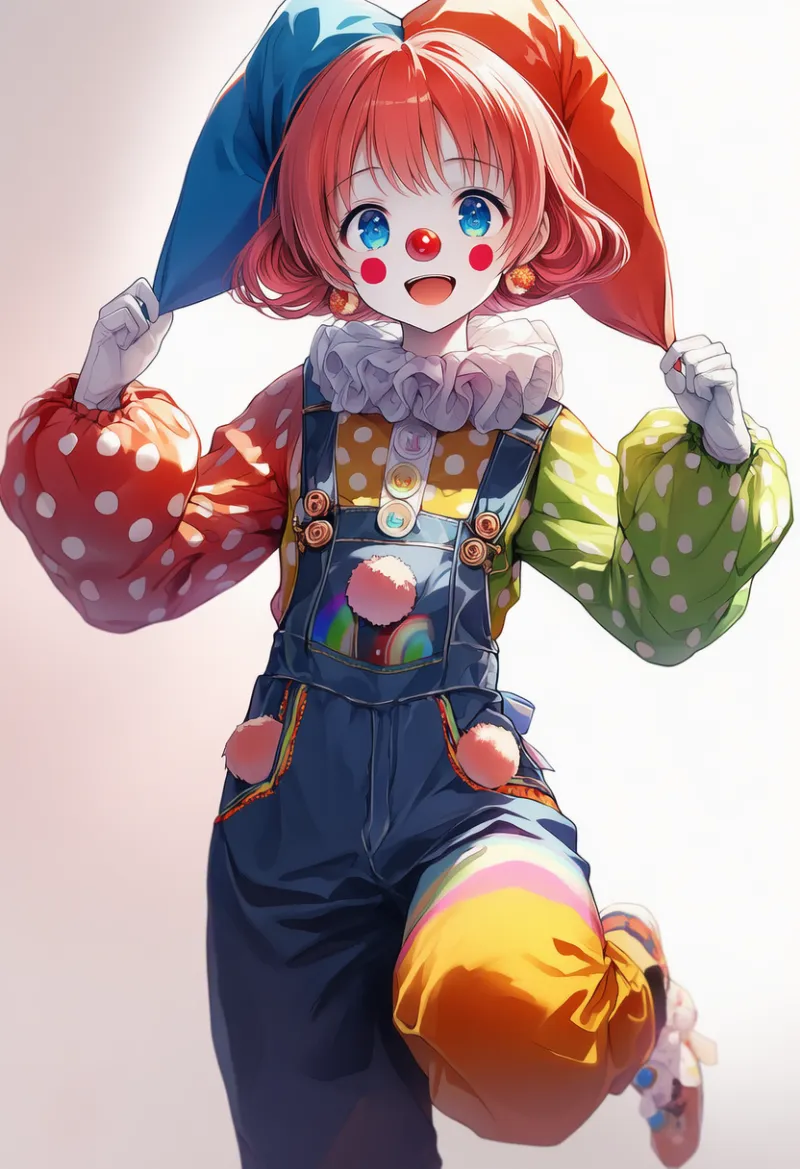 アメリカン・カラフルなピエロのAIイラスト作例