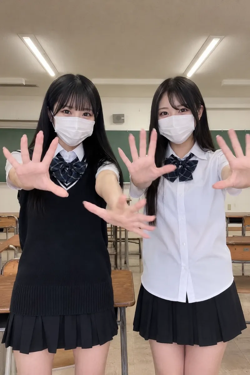教室でダンス動画を撮影するマスクJK（AI画像生成）