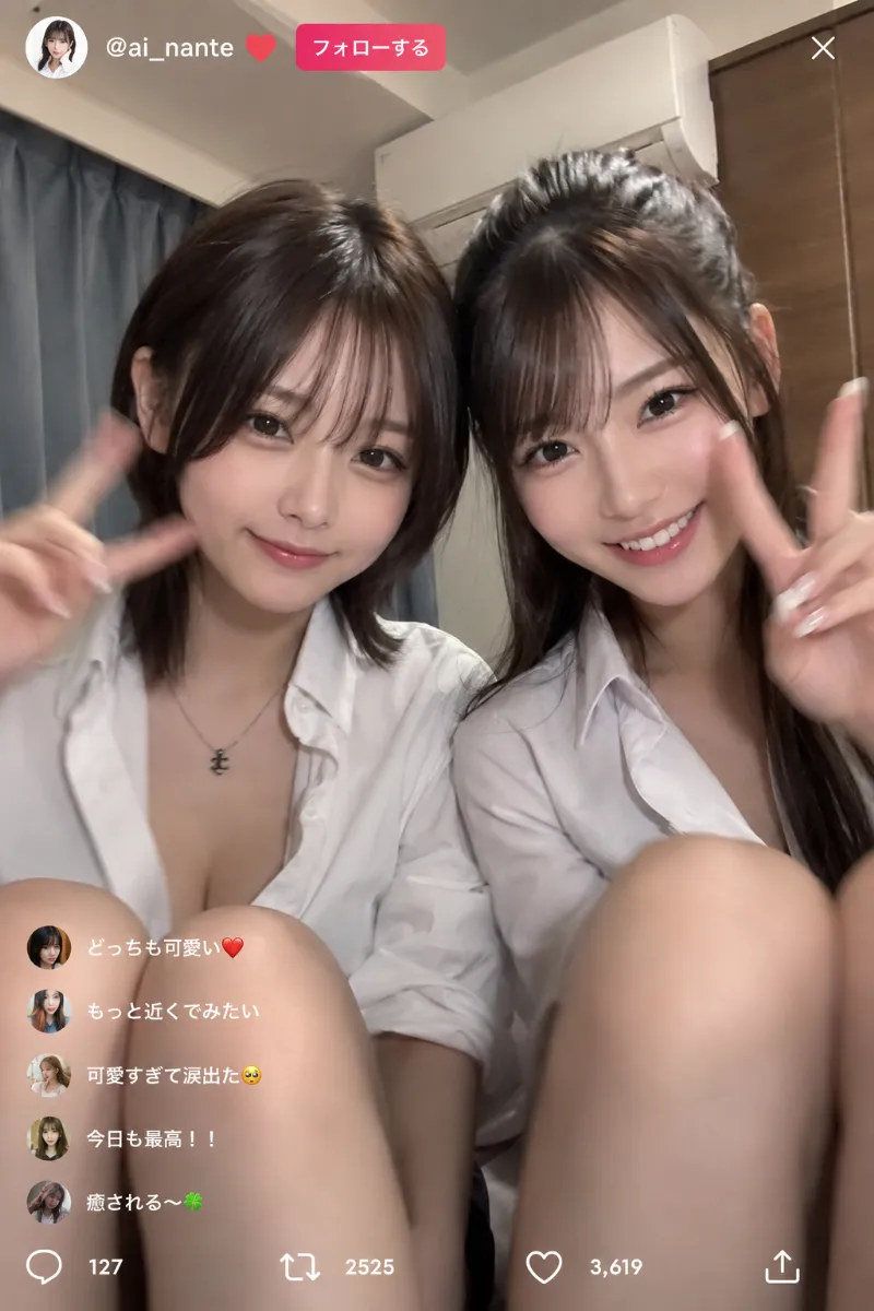 SNSライブ配信をする親友JK2人（AI画像生成）