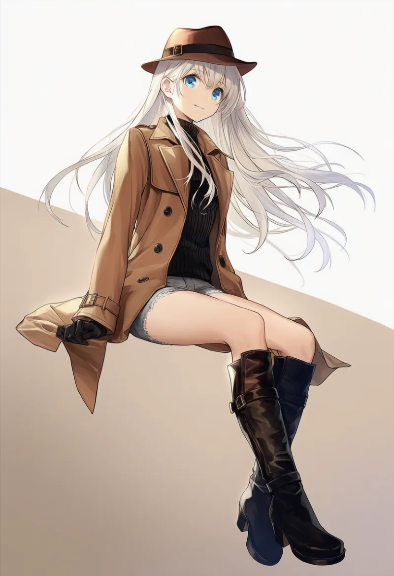 ニーブーツのAIイラスト（探偵の服装）｜プロンプト紹介
