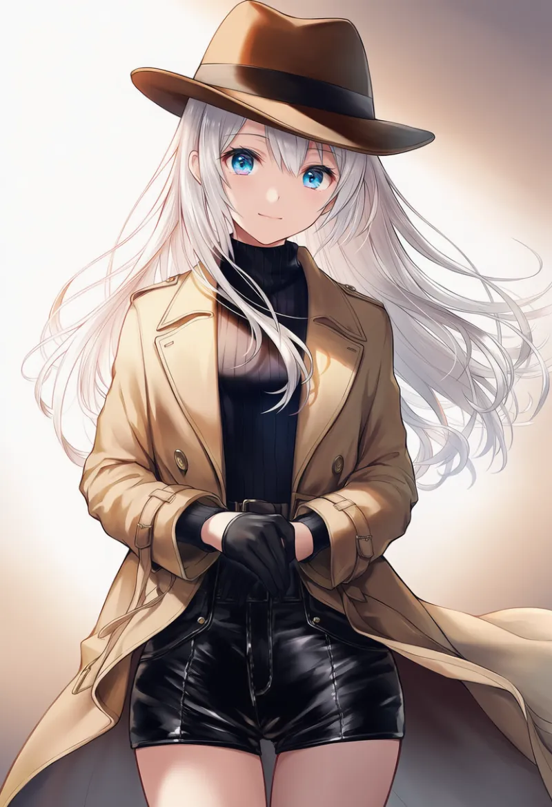 レザーのショートパンツのAIイラスト（探偵の服装）｜プロンプト紹介