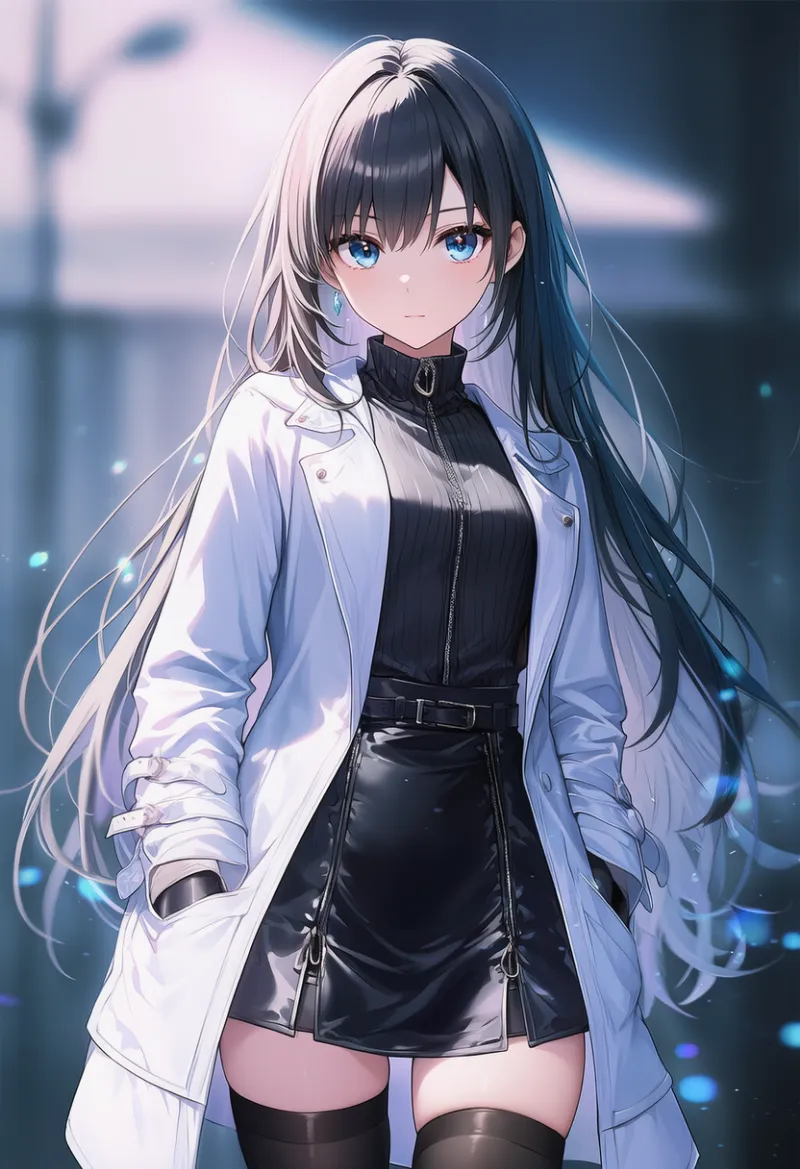 レザースカートと絶対領域のAIイラスト（かっこいい服用のアイテム）｜プロンプト紹介