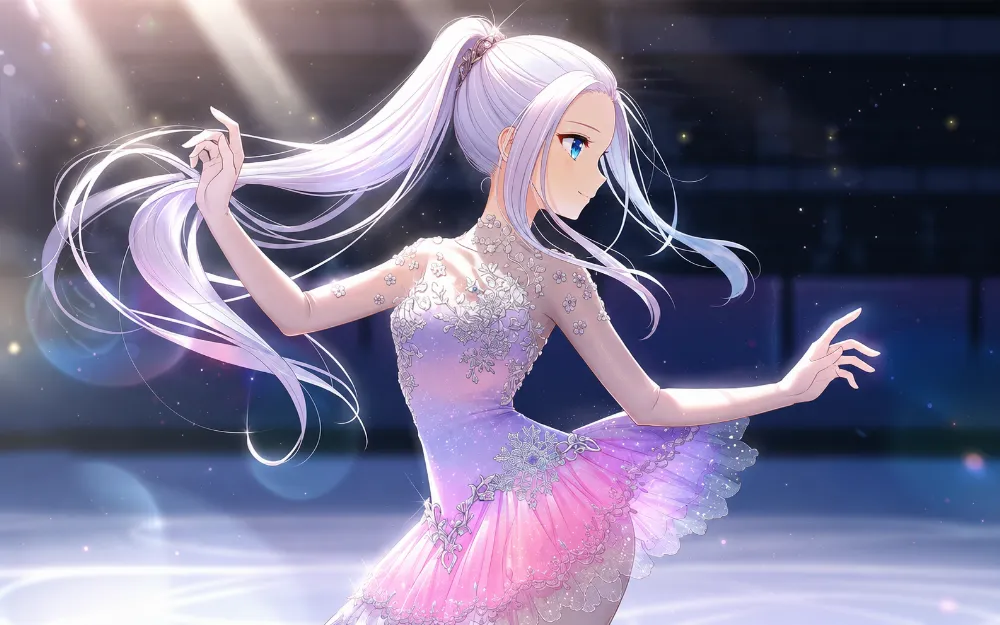 フィギュアスケートのリンクでステージ映えする照明効果を再現したAIイラスト｜プロンプト紹介