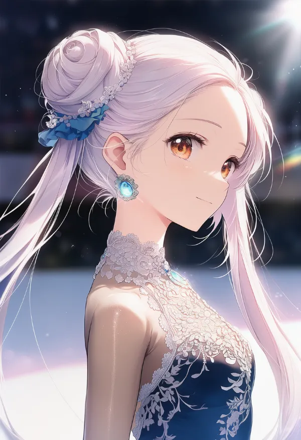 ツインテ + お団子のAIイラスト（フィギュアスケート用の髪型）｜プロンプト紹介