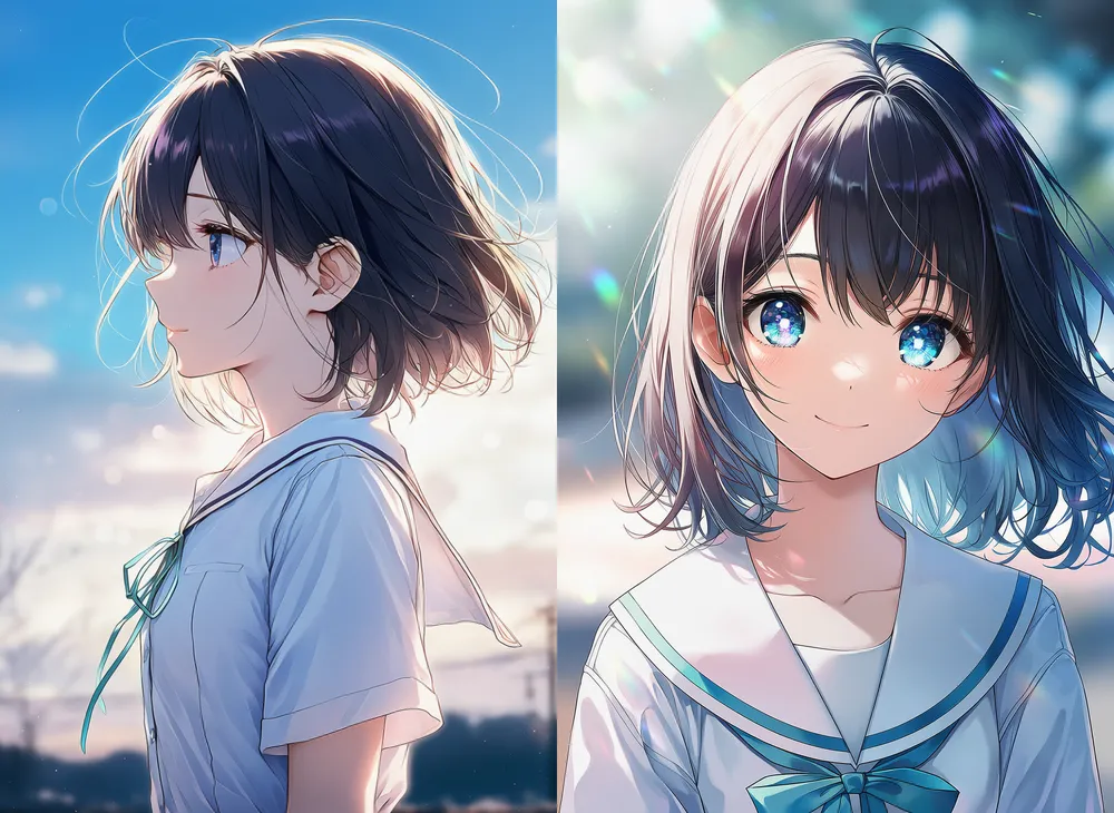 顔の横に1本だけ髪が落ちる髪型のAIイラスト｜特殊な髪型プロンプト紹介：loose hair strand