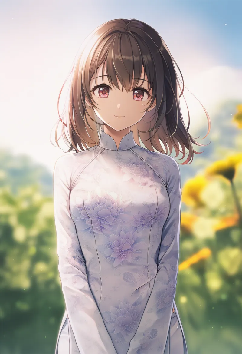 蓮の花柄のアオザイのAIイラスト｜プロンプト紹介