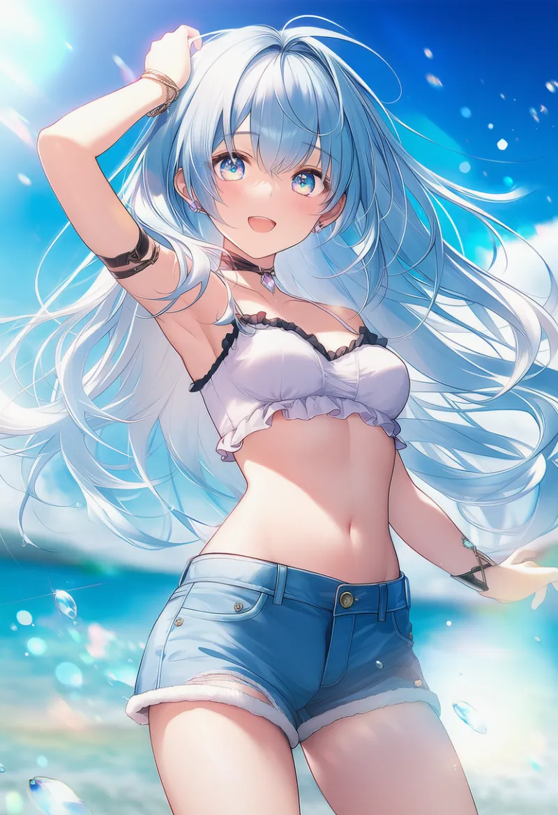 お腹出し・みぞおちのAIイラスト｜プロンプト紹介：midriff