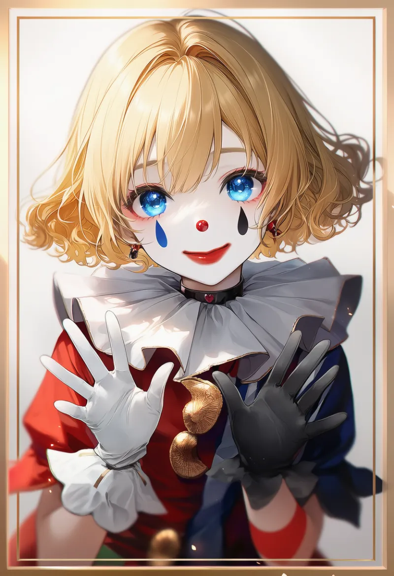 色違いのグローブのAIイラスト（ピエロ服用）｜プロンプト紹介