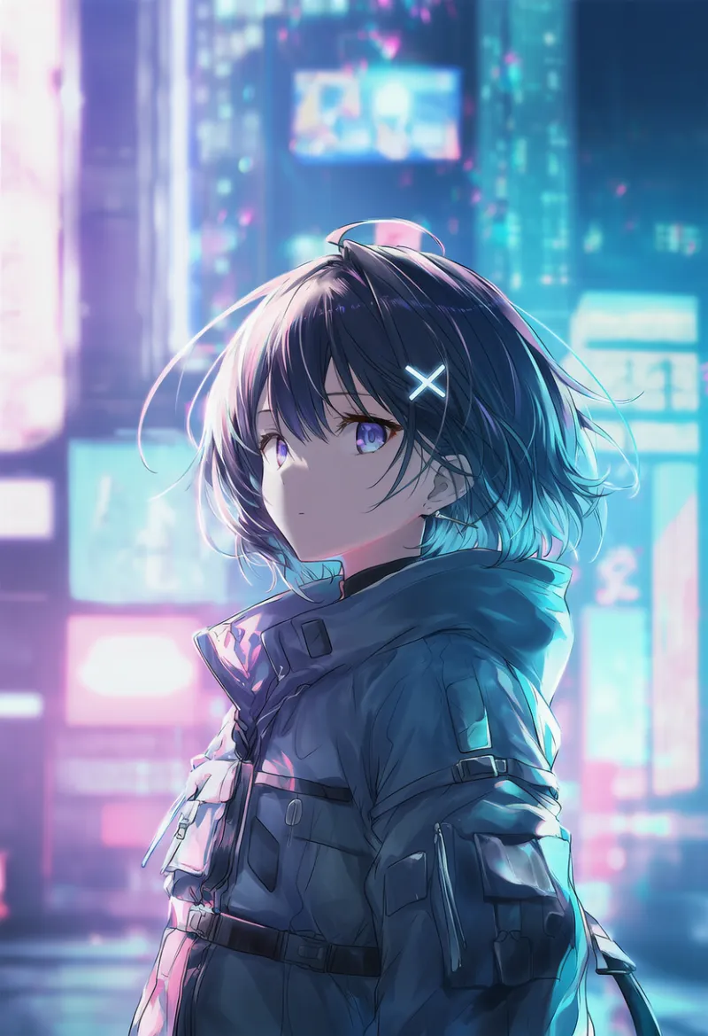 サイバーパンク風ネオン都市のAIイラスト