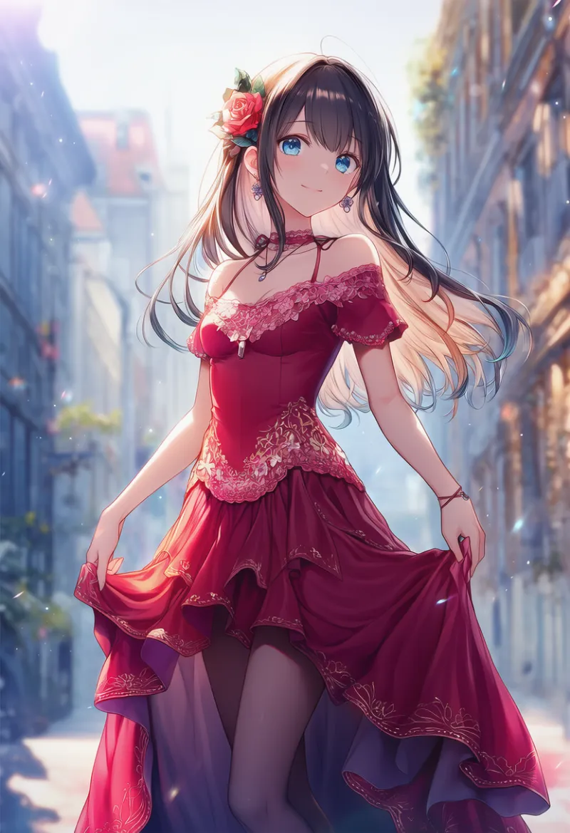 オフショルダードレスのAIイラスト（フラメンコ用）｜プロンプト紹介