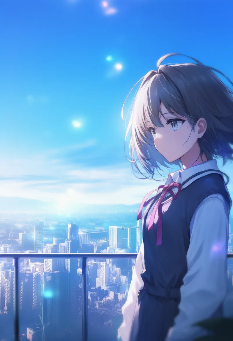 都市を屋上視点で眺めるAIイラスト（都市景観）