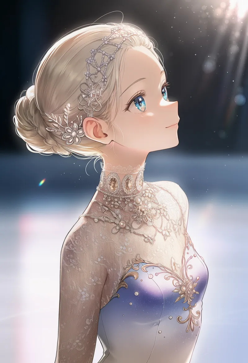 宝石付きのヘアバンドのAIイラスト（フィギュアスケート用のヘアアクセサリ）｜プロンプト紹介