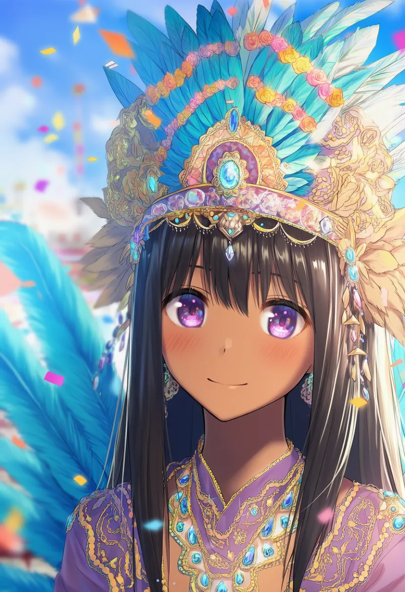 宝飾のついたヘッドドレスのAIイラスト（サンバ衣装）｜プロンプト紹介