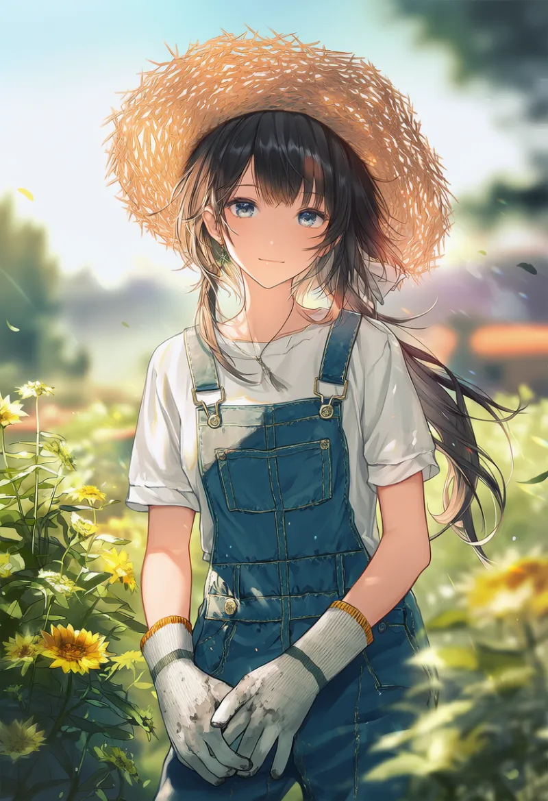 つなぎ（オーバーオール）のAIイラスト（園芸用の服装）｜プロンプト紹介