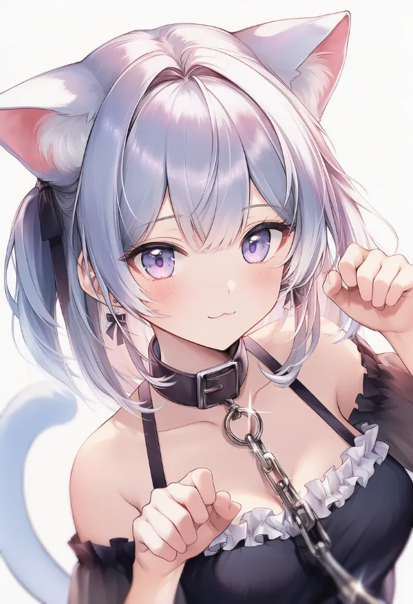 猫口（3の口）でニャーのポーズをしているAIイラスト｜プロンプト紹介