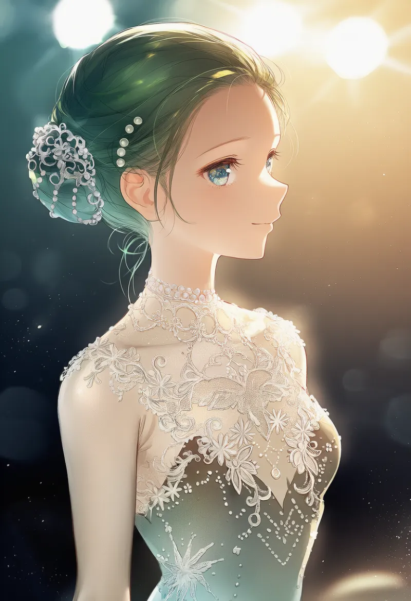 パールの髪飾りのAIイラスト（フィギュアスケート用のヘアアクセサリ）｜プロンプト紹介