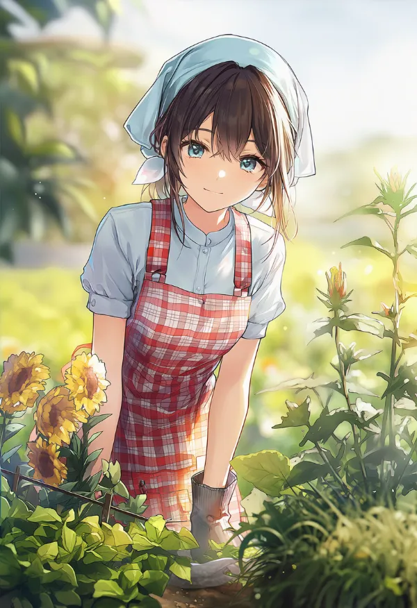 プレイド柄のエプロンのAIイラスト（園芸アイテム）｜プロンプト紹介