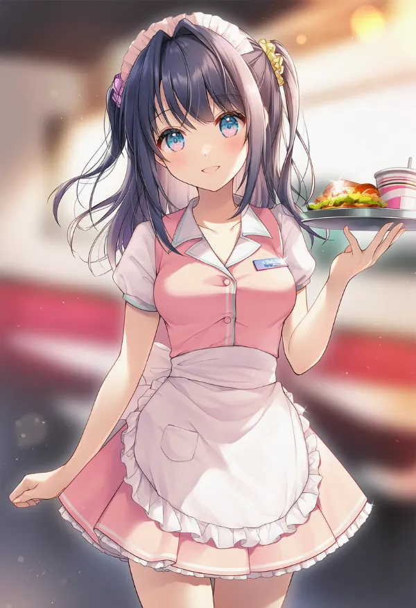 プリーツドレスのAIイラスト（ダイナー衣装）｜プロンプト紹介