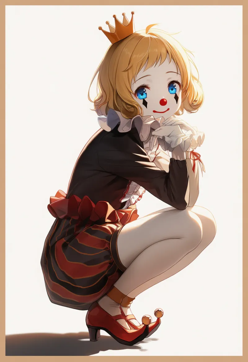 先端の尖った靴のAIイラスト（ピエロ服用）｜プロンプト紹介