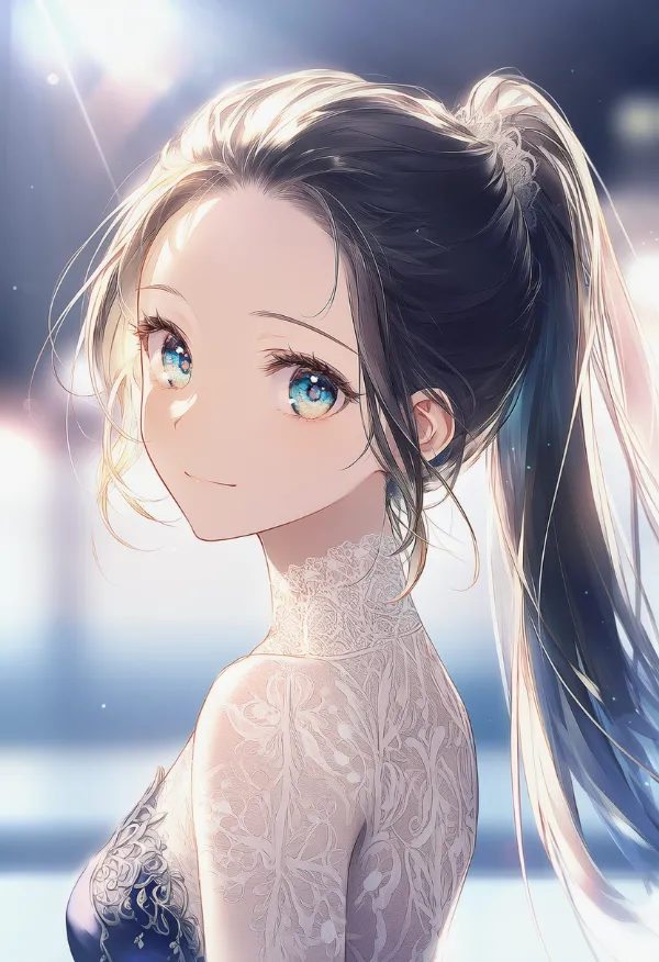 ポニーテールのAIイラスト（フィギュアスケート用の髪型）｜プロンプト紹介
