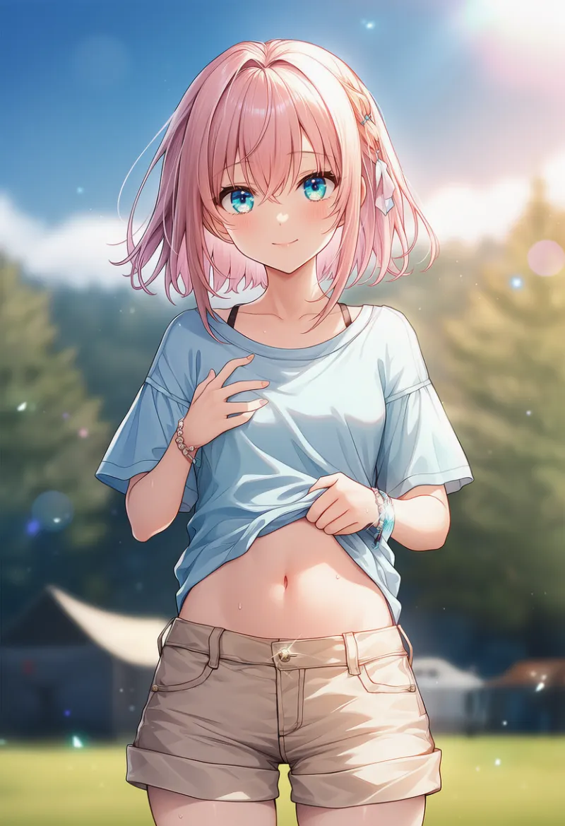 お腹を見せるポーズのAIイラスト｜プロンプト紹介