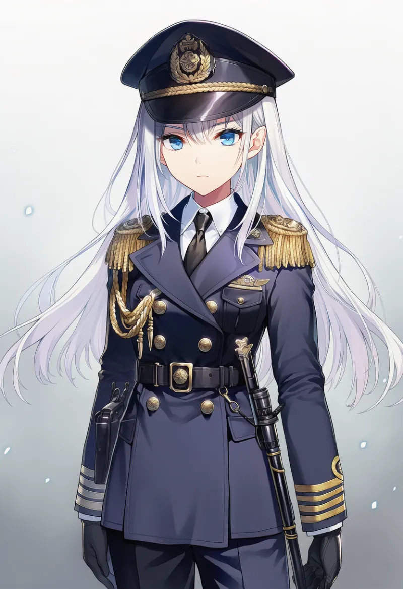 紺色ダブルブレスト看守服のAIイラスト作例｜プロンプト紹介