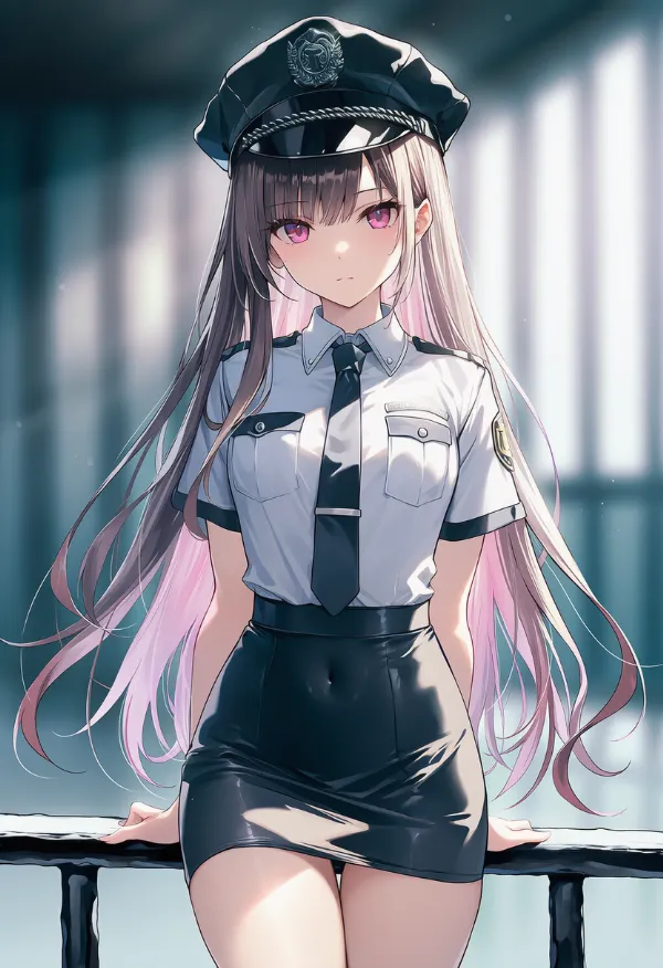 タイトミニスカートの看守の服のAIイラスト