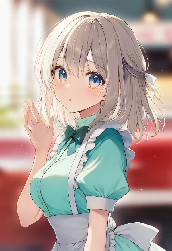 パフスリーブのドレスのAIイラスト（ダイナー衣装）｜プロンプト紹介