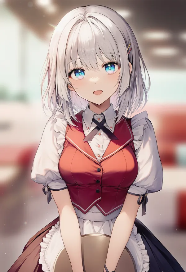 赤ベストのAIイラスト（ダイナー衣装）｜プロンプト紹介