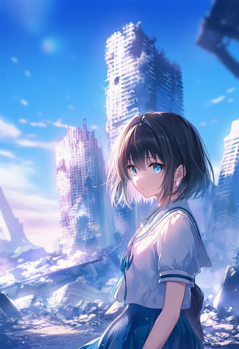 崩壊した都市のAIイラスト