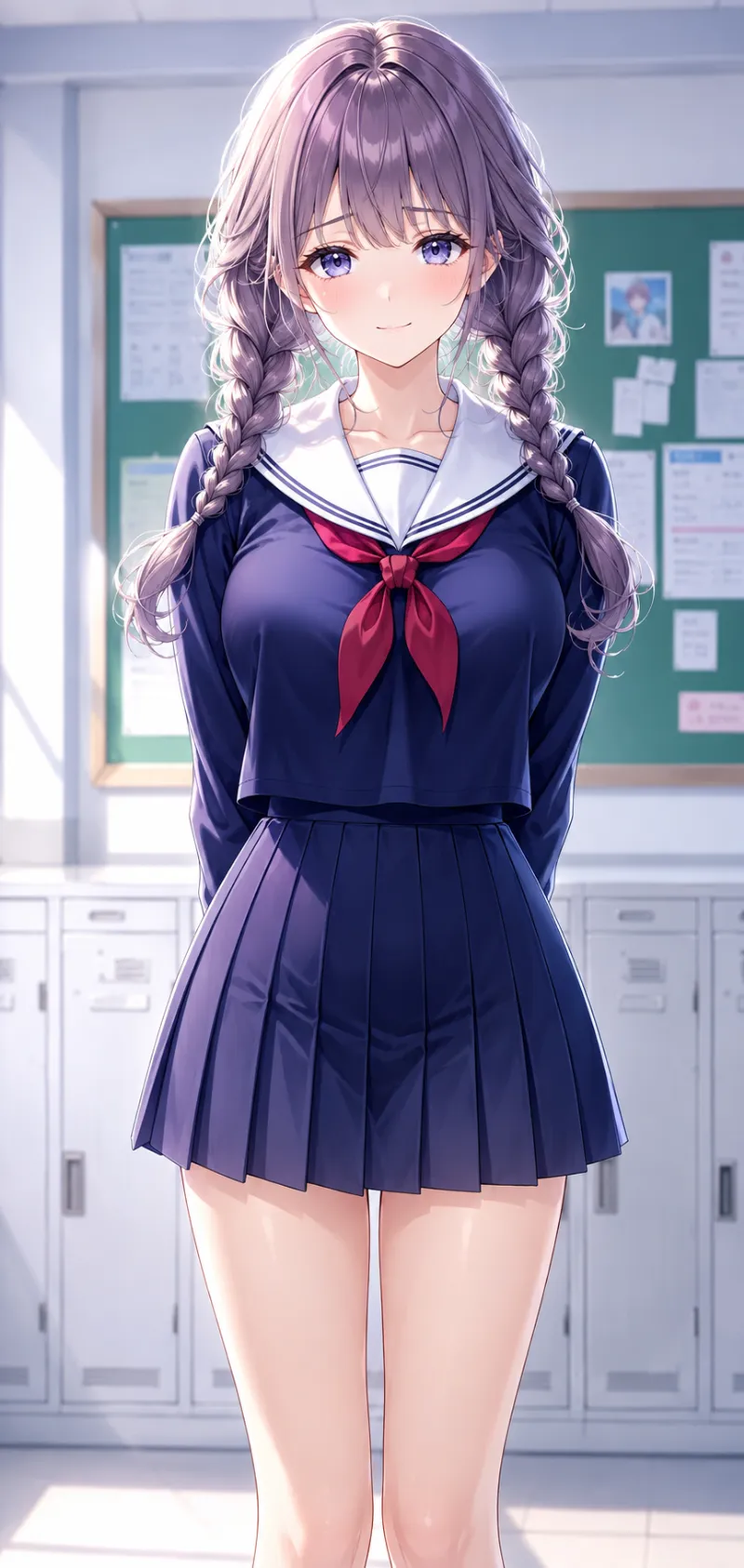 セーラー服 冬 長袖 ネイビー 白襟 赤リボンのAIイラスト|GPT Image 2.0