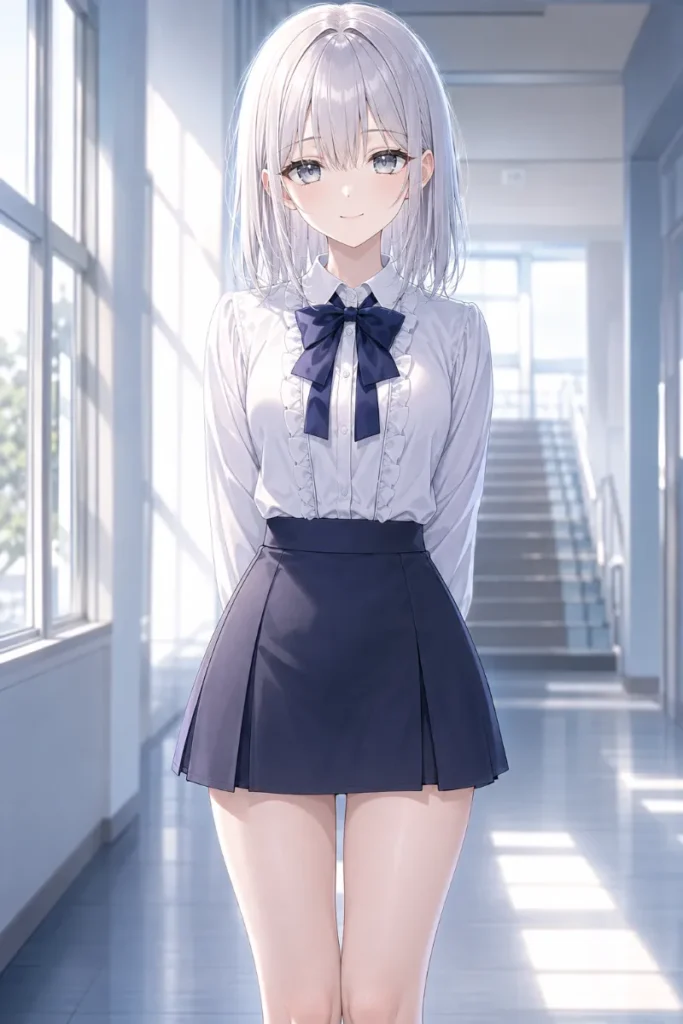 制服 お嬢様系 白ブラウス フリルスカート リボンのAIイラスト|GPT Image 2.0