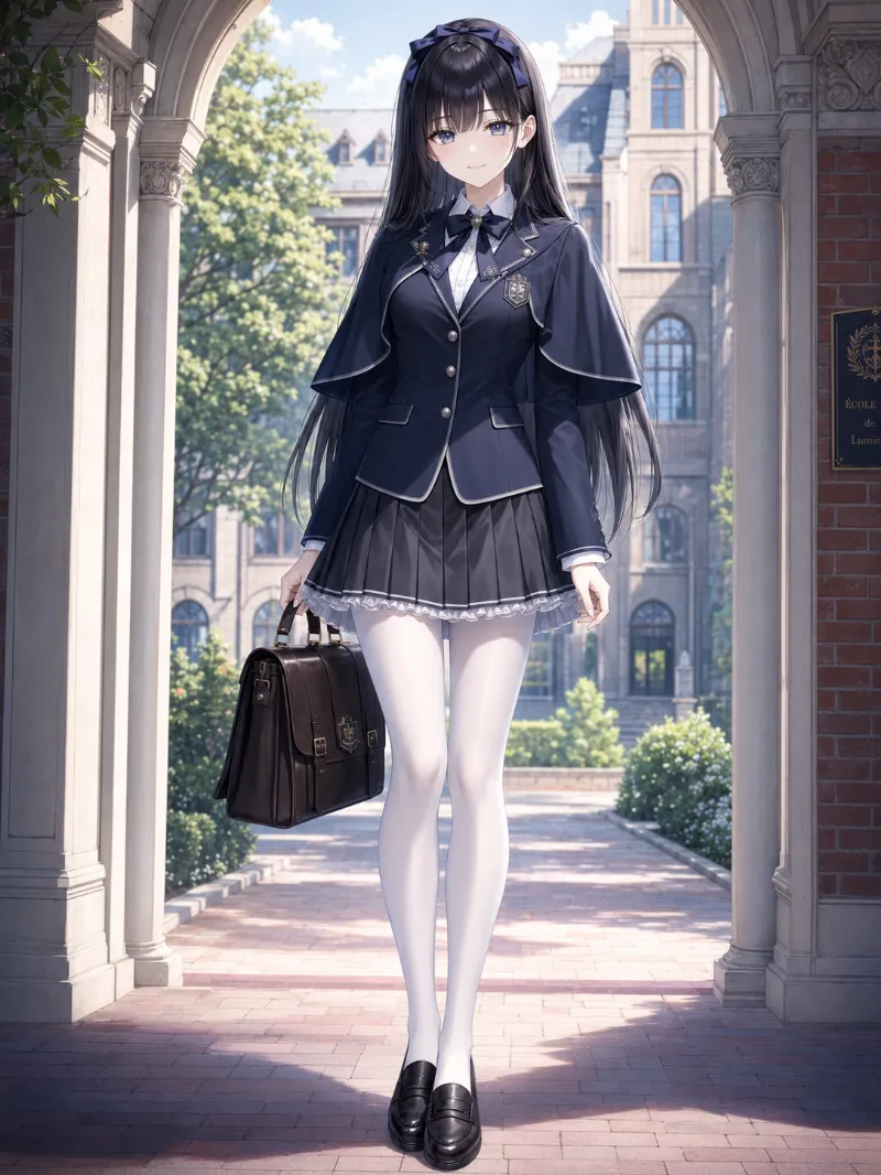 お嬢様風制服にリボンカチューシャとケープのAIイラスト|GPT Image 2.0