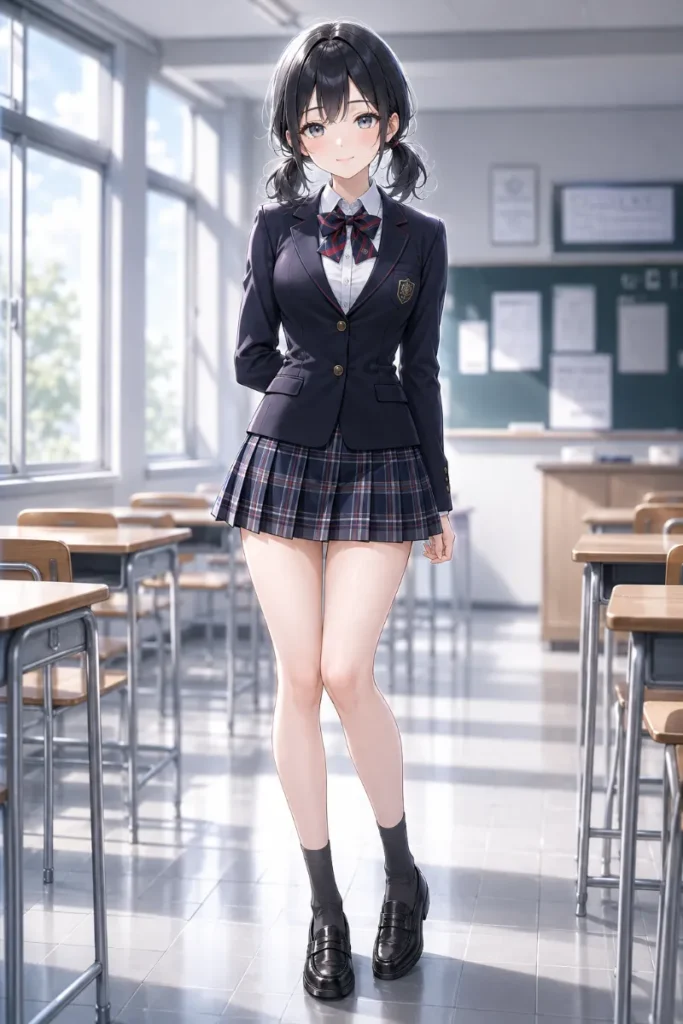制服 名古屋風 清楚系 チェックスカート オリジナルリボンのAIイラスト|GPT Image 2.0