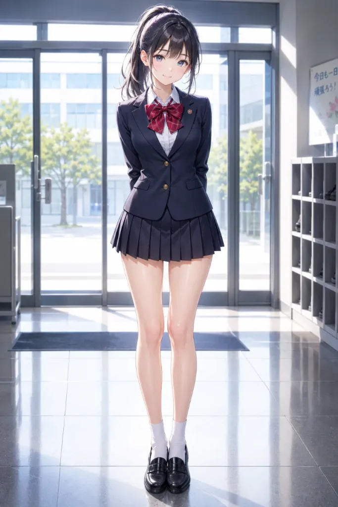 制服 福岡風 元気系 ミニスカート 大リボンのAIイラスト|GPT Image 2.0