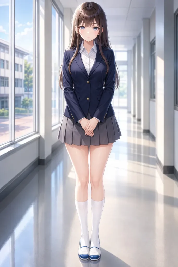 制服 京都風 上品 紺ブレザー グレースカートのAIイラスト|GPT Image 2.0