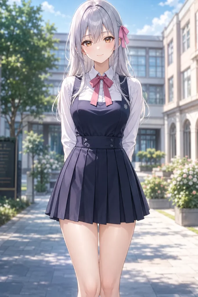 ジャンパースカート制服 白ブラウス リボン プリーツスカートのAIイラスト|GPT Image 2.0