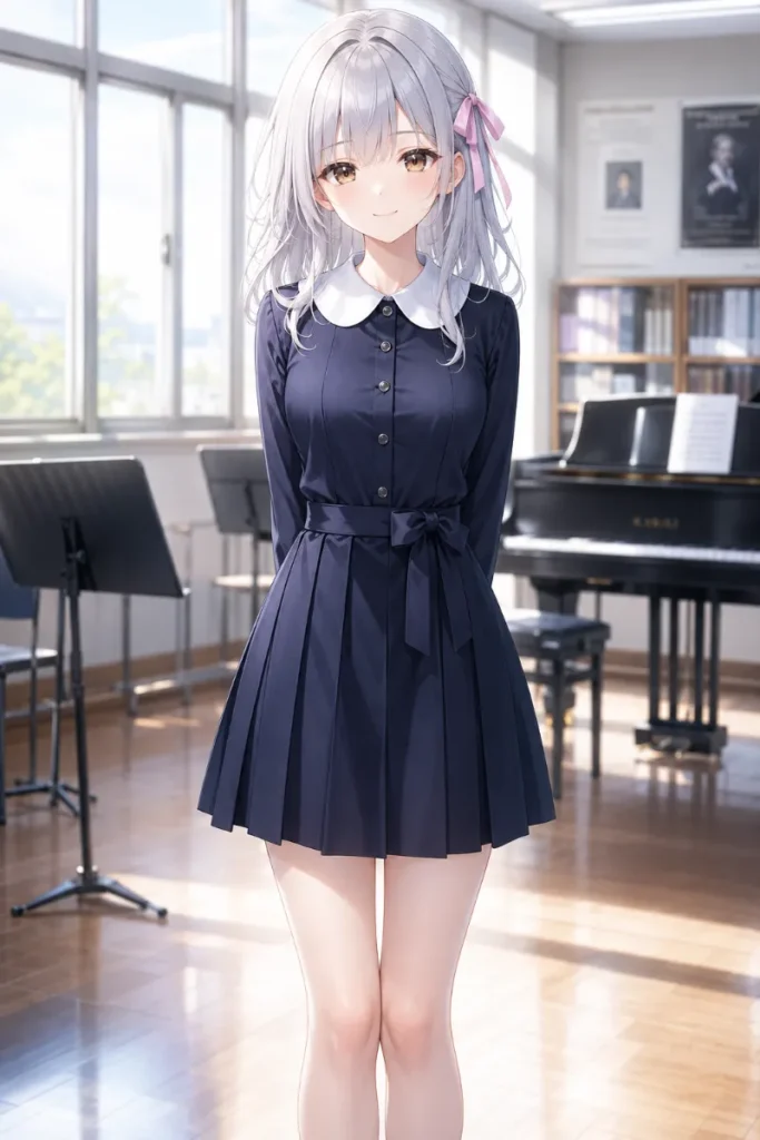 制服ワンピース クラシカル 丸襟 ウエストリボン ボタン付きのAIイラスト|GPT Image 2.0