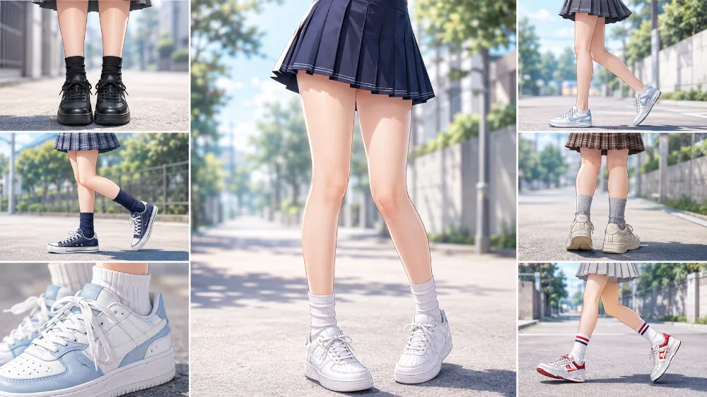 学校制服とスニーカーの組み合わせのAIイラスト|プロンプト紹介