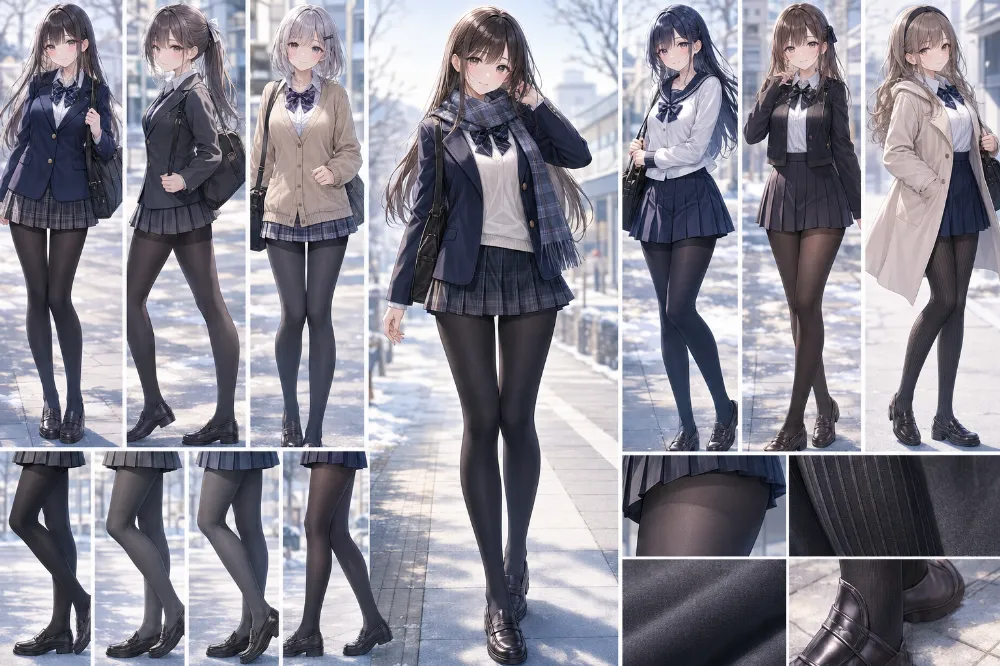 学校制服と厚手タイツの組み合わせのAIイラスト|プロンプト紹介
