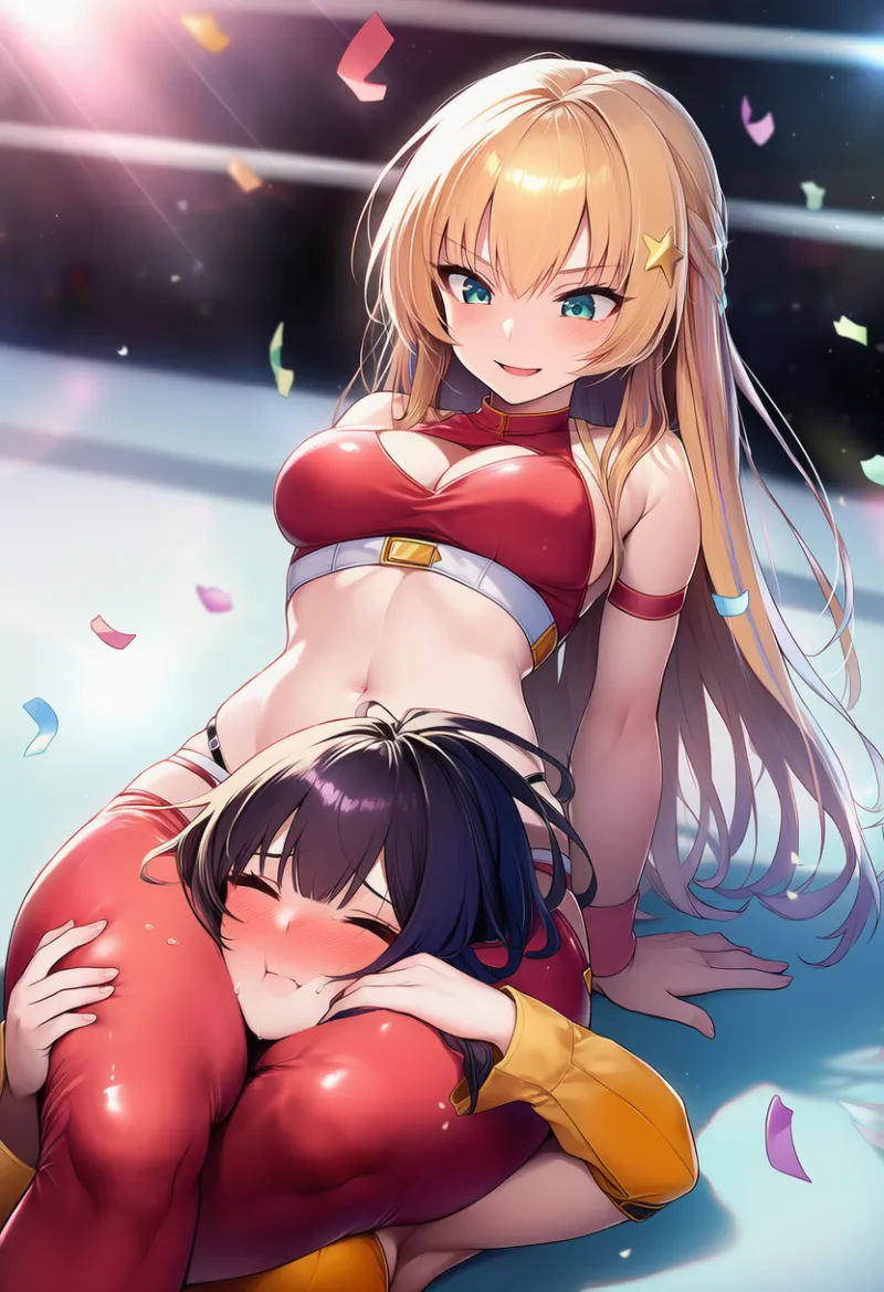 シザーホールドのAIイラスト｜プロレス技のプロンプト紹介