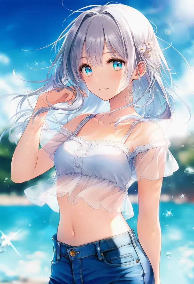 お腹が透けて見える服のAIイラスト｜プロンプト紹介