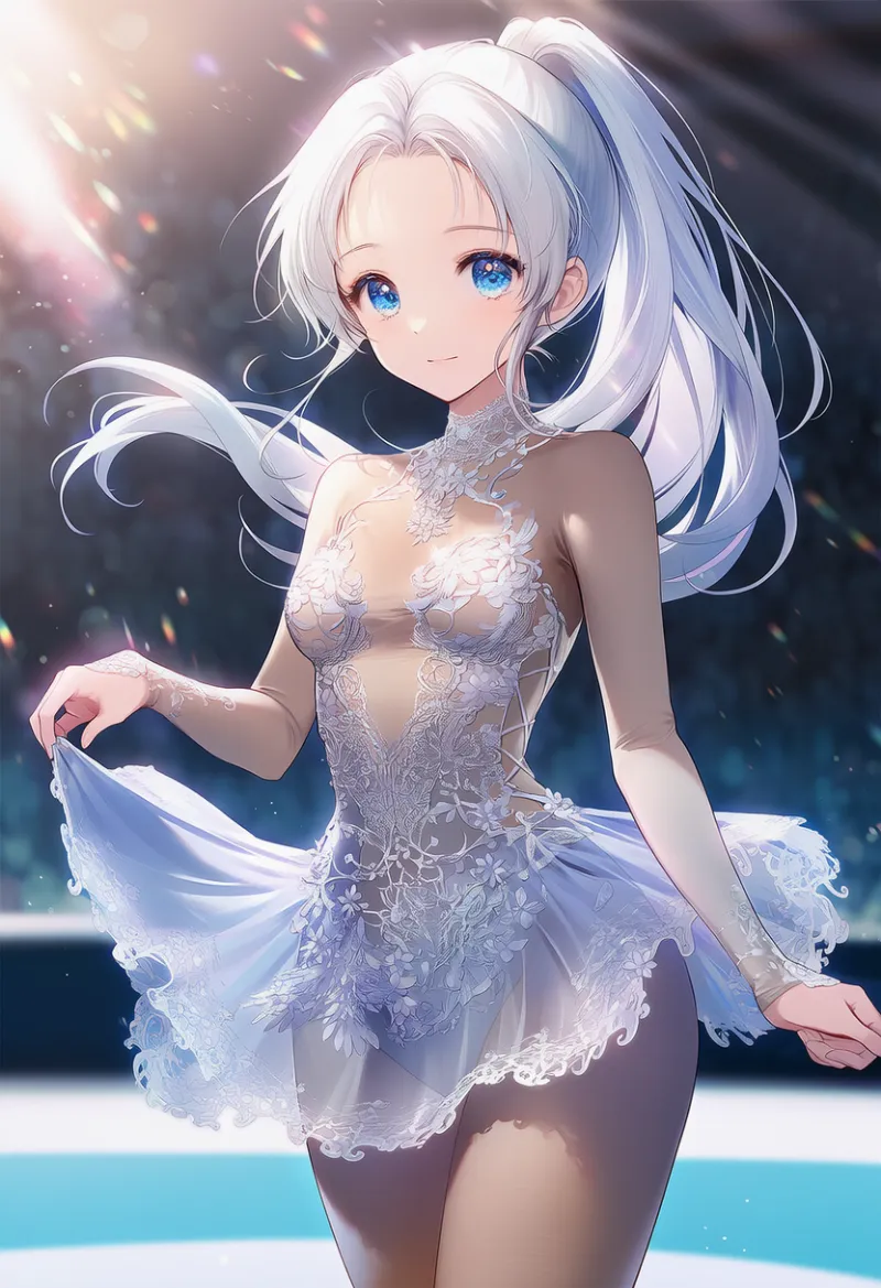 透け素材のドレスのAIイラスト（フィギュアスケートドレス）｜プロンプト紹介