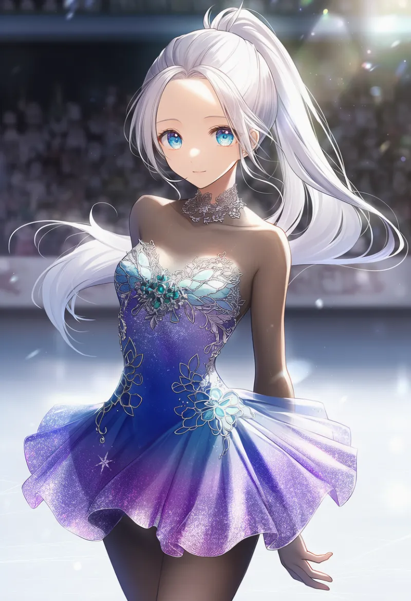 スパンコール付きドレスのAIイラスト（フィギュアスケートドレス）｜プロンプト紹介