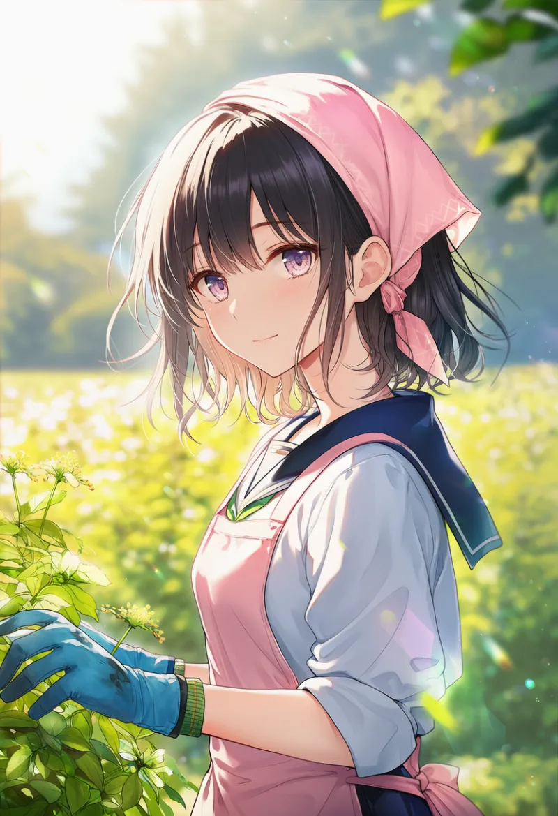 セーラー服とエプロンのAIイラスト（園芸用の服装）｜プロンプト紹介