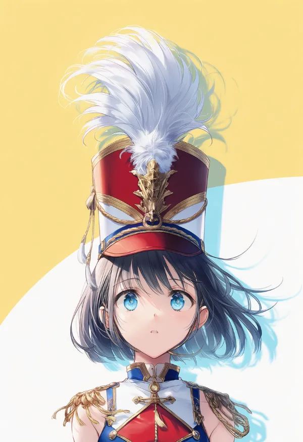 羽飾り付きのシャコー帽（マーチング衣装）のAIイラスト｜プロンプト紹介