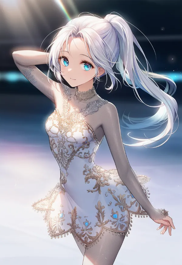 ショート丈のドレスのAIイラスト（フィギュアスケートドレス）｜プロンプト紹介