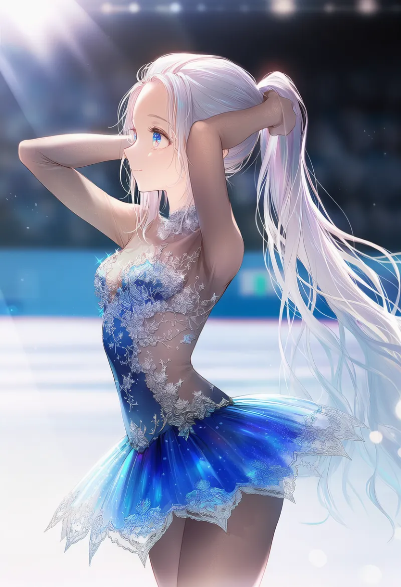 サイドカットアウト・ドレスのAIイラスト（フィギュアスケートドレス）｜プロンプト紹介
